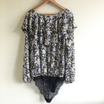 Free People ‎ bodysuit floral lace trim Ruched cuff Photo 8