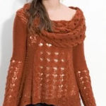 Free People  Brown Cowl Neck Sweater with Cable Knit Design Size S Photo 0