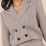 Lulus  Convincingly Poised Brown Plaid Double-Breasted Cropped Blazer Size M NWT Photo 0