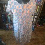 LuLaRoe orange and denim square triangle L high low dress Photo 1