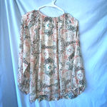 Kaari Blue Long Sleeve Sheer Keyhole Blouse Shirt XL Photo 1