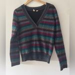 Moth Anthropologie XS Mulah Lurex Stripe Colorful V Neck Sweater Tinfoil Shimmer Size M Photo 1