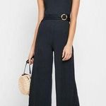Topshop Anita Black Ribbed Belted Wide Leg Square Neck Sleeveless Jumpsuit Sz 4 Photo 0
