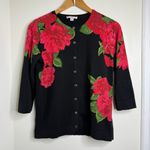 Isaac Mizrahi  Red Rose Print Button Front Sweater Women’s Sz Medium Dark Floral Photo 0