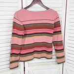 Emma James  Petite Striped Multicolor V Neck Sweater Pink Brown Large Photo 7