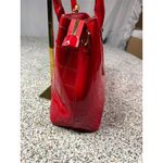 Women's Red Quilted Patent Leather Tote Bag Gold Chain Accent Photo 3