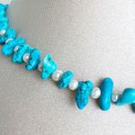 Turquoise Color Bead Nugget Necklace Choker with white pearls Y2K 90s Photo 3
