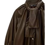 ZARA  Faux Leather Button Down Shirt Blouse TOP W/ BOW TIE Brown Size XS NEW Photo 2