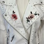 BLANK NYC  White Leather Motorcycle Jacket with Floral Prink Photo 1