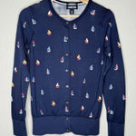 Lands' End  XS Sailboat Cardigan Navy Supima Cotton Nautical Preppy Coastal Core Photo 0