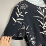 Vintage Floral Dress Rayon Black Leafy Momcore Short Sleeves Back Waist Tie 00s Size 14 Photo 6