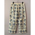 ZARA Cream Blue Embroidered Viscose Linen Blend Wide Leg Pants Women size Medium Photo 7