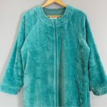 Fleece Robe Housecoat Women Teal Floral Zip Photo 2