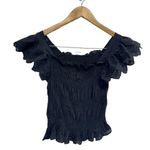 AQUA Eyelet Cropped Top Flutter Sleeve Size Extra Small Black 100% Cotton NWT Photo 0