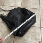Boston Proper   Black Leather Shoulder Bag Gold Chain Detail Tassel Hobo Purse Photo 6