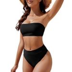 Women's Bandeau Bikini Swimsuit High Waisted Bottom Black Size Large EUC #1148 Photo 1