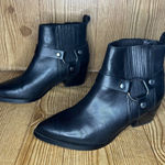 Steve Madden  Moto black heeled ankle booties biker harness short pointed toe Photo 0