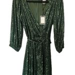 DKNY  by Donna Karan Sequin Knit Surplice V-Neck Long Sleeve Tie Waist Mini Dress Photo 7