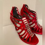 ALDO  Red Satin Strappy Jeweled Heels Size 41 (10) New In Box Photo 2