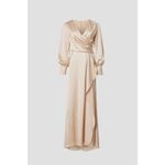 Mac Duggal Champagne Gold Long Sleeve Faux Wrap Slit Satin Evening Gown Size 12 Photo 4