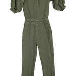 Something Navy  Olive Green Ruffle Sleeve Henley Jumpsuit Size XXS‎ Photo 0
