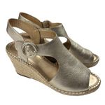 Marc Fisher Sakae Leather Wedge Slingback Espadrille Sandals Soft Gold Size 9W Photo 0