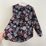 DALIA Black Lilac Lavender Purple Gray Floral Split Neck Long Sleeve Blouse Work Size L Photo 15