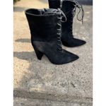 Unbranded Women's 4 Inch Block Heeled‎ Suede Lace Up Boots With Size Zipper Black Photo 1