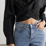 Alexander Wang NWT  Cross Front Cropped Shirt Black Size 6 Designer Luxury Photo 0