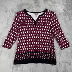 Chico's  Shirt Geometric Print Top 3/4 Sleeve V-Neck Blouse Diamond Pattern Size M Photo 1