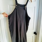 Womens Gray Linen Blend Wide Leg Cropped Jumpsuit Overalls Boho Casual Size S Photo 2