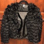 Blue Blush Black Fluffy Jacket  Photo 1