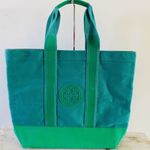 Tory Burch Solid Green Color Block Extra Large Canvas Tote Bag Photo 0