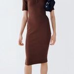 ZARA  Women's Brown Ribbed Cotton Jersey Bodycon Pullover Dress Size: small Photo 0