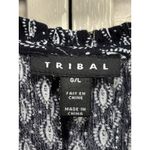 Tribal Blouse Size L Black/White/Gold Round/Tie Tassel Neck Long‎ Sleeve Crochet Black Size L Photo 2