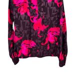 Nine West  Brown Hot Pink Print Blouse size Medium High Neck Long Sleeves NWT Photo 8
