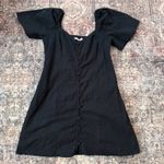 Abercrombie & Fitch Black Button Front Mini Linen Dress Puff Sleeve Size Large Photo 2
