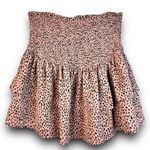 L Love High Waisted Ruffle Mini Skirt Smocked Waist Dusty Pink Black Spots Small Tan Photo 0