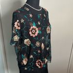 Trendy JS Floral Embroidered Mesh Sheer Overlay Crop Tee Style Top Blue Size L Photo 1