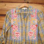 Andree by Unit Plaid Embroidered Flannel Shirt Top Photo 2