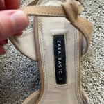 ZARA  Leather Slingback Block Heel Pump Strappy Beige Black Designer Size 6.5 Photo 5