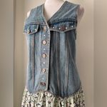 Vintage ‘90s Denim & Floral Print Rhinestone Embellished Knee Length Dress Blue Size M Photo 2