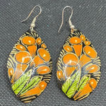 Vintage 1960’s floral hand painted earrings Orange Photo 0