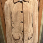 Eddie Bauer SZ L Seattle Suede Vintage Tan Brown Trim Pockets Back Slits Jacket Photo 0