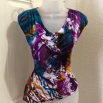 Vintage Y2K Purple blue colorful sleeveless vest top shirt blouse flattering cowl neck stretchy fitted Photo 0