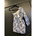 Cami NYC  Pandora one shoulder puff sleeve cut out linen mini Dress blue multi 8 Photo 3