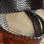 Leather Supple Soft Woven Tote wide straps Black Photo 2