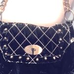 Mae and J VINTAGE Black Patent Leather Quilted Studded 12"x15" Luxury Handbag Photo 2