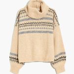 Madewell ‎ Somervell Fair Isle Turtleneck Sweater XXS Oversized Cream Knit Crop Photo 4