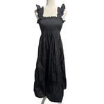 Quince  Black Smocked Tiered Midi Dress – Organic Cotton – Size L Photo 1